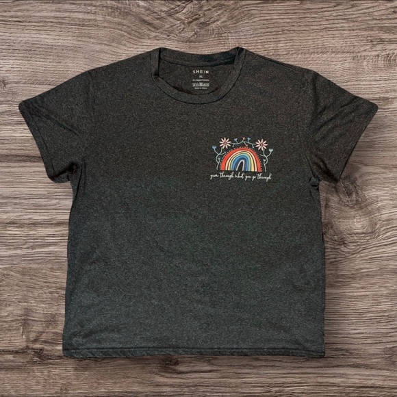 SHEIN Tops - Positive Energy “You Grow Through What You Go Through” Gray Short Sleeve T shirt